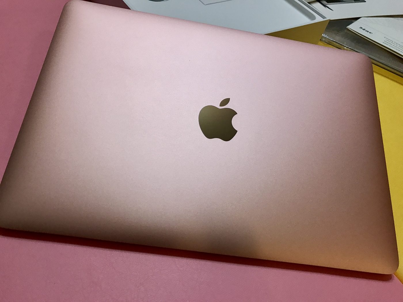 The rose gold 12-inch MacBook, fresh out of the box